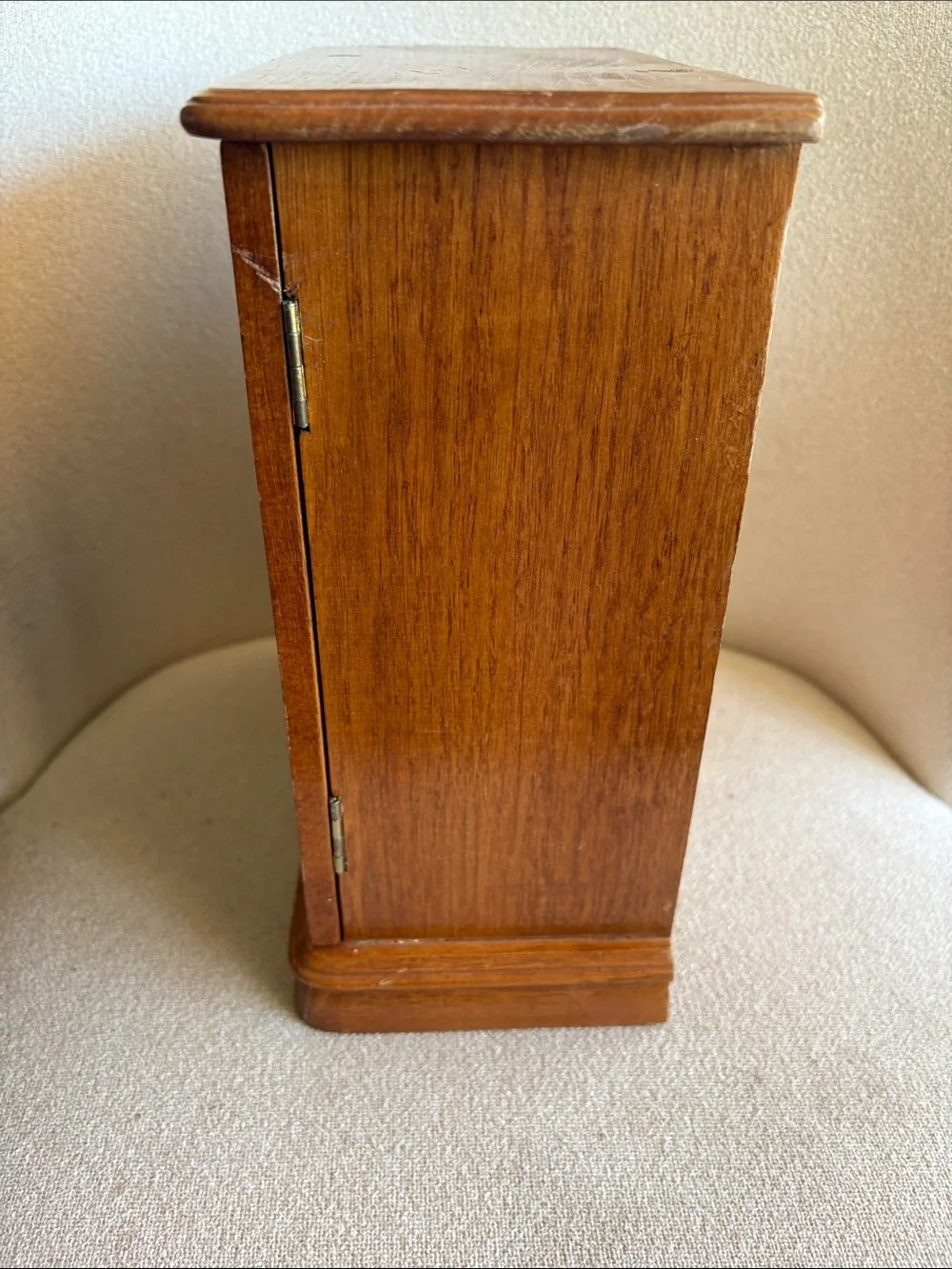 VTG Wood Jewelry Cabinet with Mirrored Door 9” X 10.5”